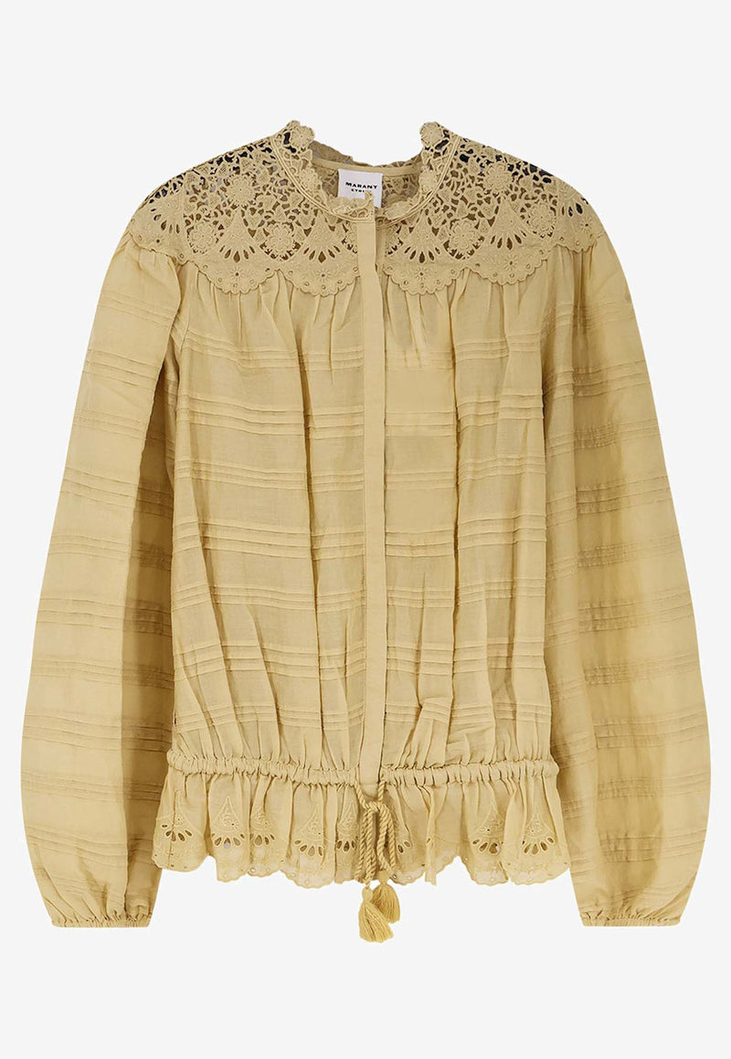 Isabel Marant Etoile Polly Embroidered Blouse Yellow HT0767FAD1J05E10LC_Light Ochre_41973274