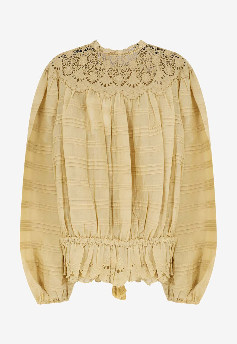 Isabel Marant Etoile Polly Embroidered Blouse Yellow HT0767FAD1J05E10LC_Light Ochre_41973274