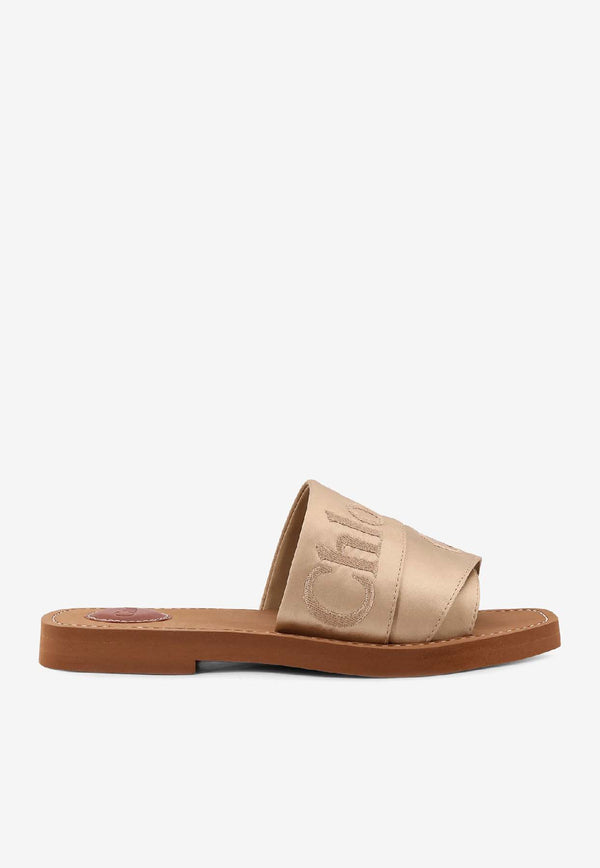 Chloé Woody Satin Flat Sandals Sand CH26S188VH291_Light Sand_41114860