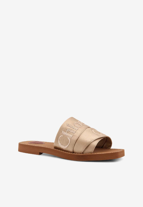 Chloé Woody Satin Flat Sandals Sand CH26S188VH291_Light Sand_41114860