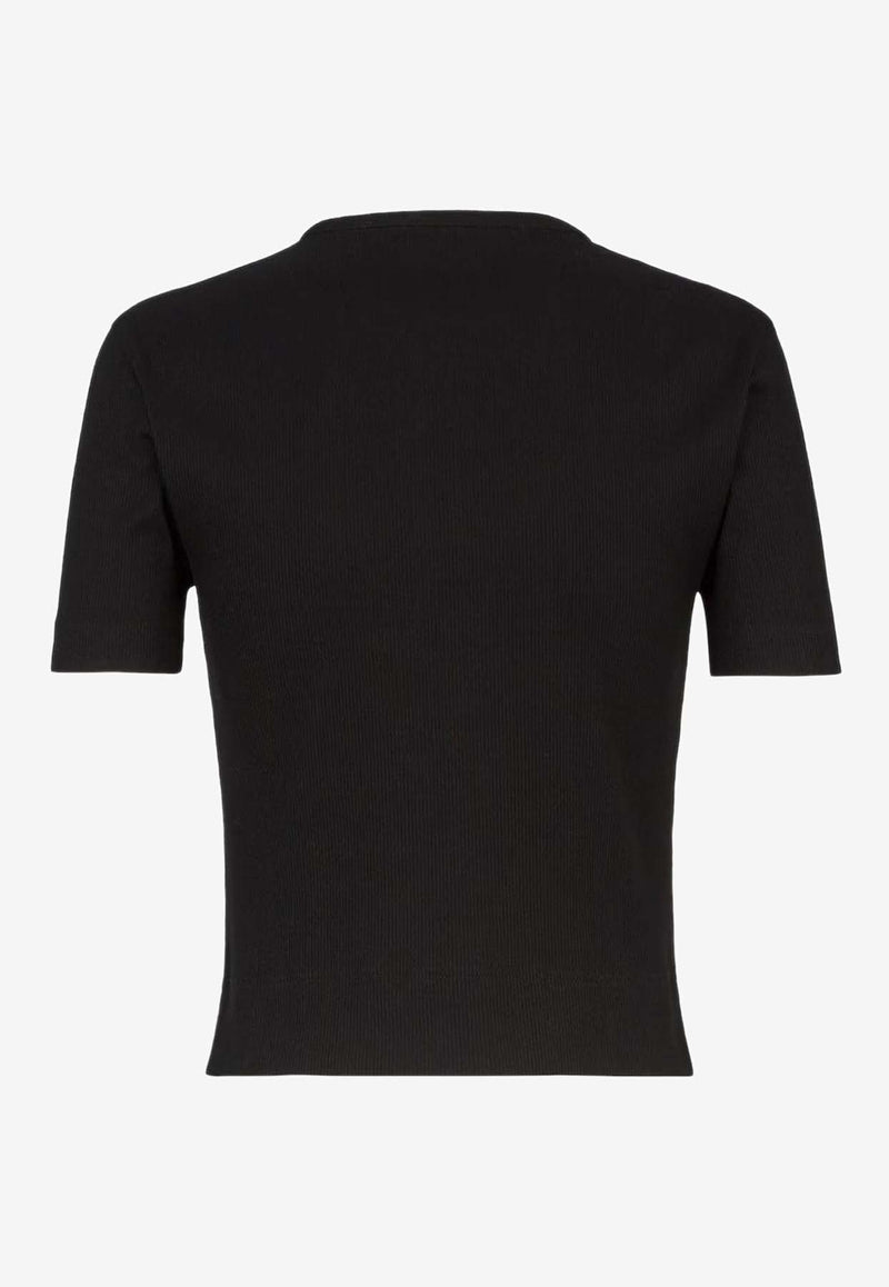 Fendi Logo Embroidered Cropped T-shirt Black FS8110ANQMF0GME_Black_42821573