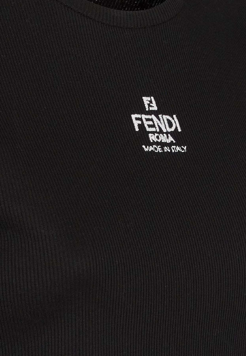 Fendi Logo Embroidered Cropped T-shirt Black FS8110ANQMF0GME_Black_42821573