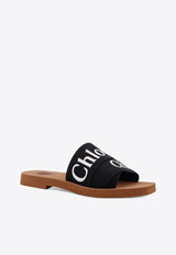 Chloé Woody Linen Logo Slides Black CHC22U188Z3001_Black_41114636