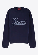 Gucci Logo Embroidered Sweater Navy 795347XKD744071_OLIMPUS BLUE GREY_44132685