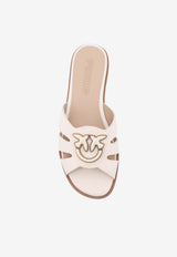 PINKO Logo-Plaque Leather Slides White