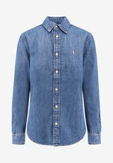 Polo Ralph Lauren Logo-Embroidered Denim Shirt Blue