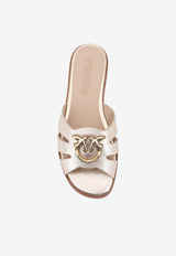 PINKO Logo-Plaque Leather Slides Silver