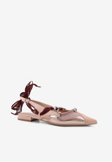 PINKO Logo-Plaque Leather Ballet Flats Beige