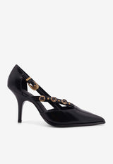 PINKO 70 Logo-Plaque Leather Pumps Black