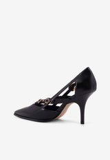 PINKO 70 Logo-Plaque Leather Pumps Black