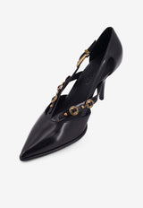 PINKO 70 Logo-Plaque Leather Pumps Black