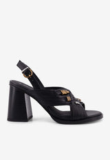 PINKO 90 Logo-Plaque Leather Sandals Black