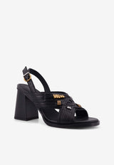 PINKO 90 Logo-Plaque Leather Sandals Black