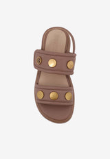 PINKO Logo-Plaque Leather Sandals Beige