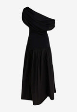 Draped One-Shoulder Midi Dress