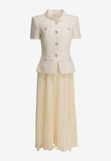 Bouclé Midi Dress with Pleated Skirt