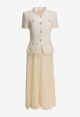 Bouclé Midi Dress with Pleated Skirt