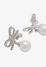 Crystal-Embellished Bow Earrings with Pearls