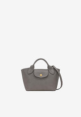Longchamp XS Épure Grained Leather Top Handle Bag Gray 10319HYZ/R_LONG-P55