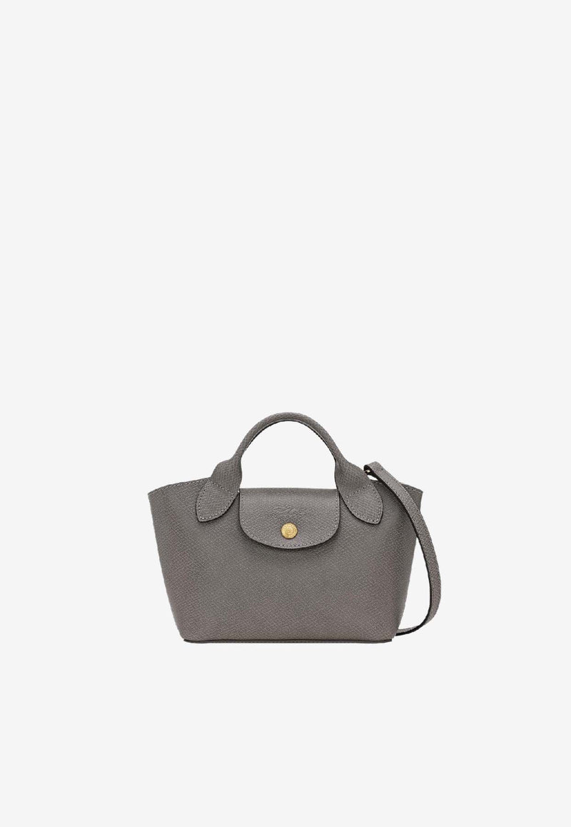 Longchamp XS Épure Grained Leather Top Handle Bag Gray 10319HYZ/R_LONG-P55