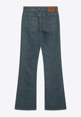 Check-Pattern Pocket Flare Jeans