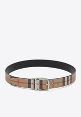Reversible Check-Pattern Leather Belt