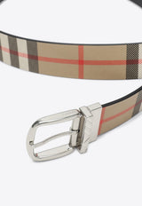 Reversible Check-Pattern Leather Belt