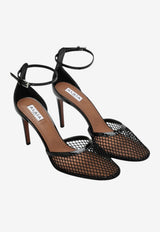 Alaïa 90 Leather Fishnet Pumps Black AA3E049TK007LE/R_ALAIA-999