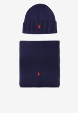 Polo Ralph Lauren Ribbed Knit Logo Scarf and Beanie Set Blue 710951146001_Blue_39617023
