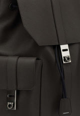 Ferragamo Hammered Leather Utility Backpack Dark Brown 0784955_ee6537d1-53fc-43af-8ddc-f0fffbc4a655