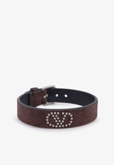 Valentino Studded VLogo Suede Leather Bracelet Brown 8Y2J0BD8WYL0TO_Dark Brown_42176744
