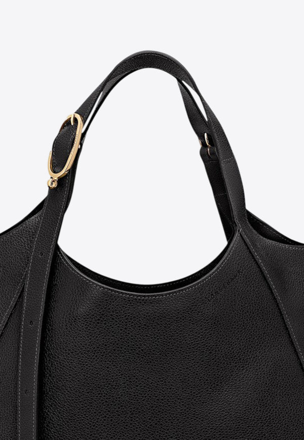 Longchamp XL Le Foulonné Leather Hobo Bag Black 10331021/R_LONG-001