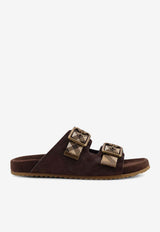 Burberry Double-Buckle Checked Sandals Brown 8118613C1170_SNUG_40017550