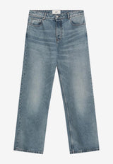 Washed-Effect Straight-Leg Jeans