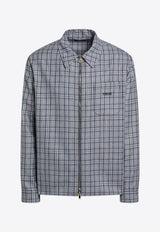 Zip-Up Checked Flannel Shirt