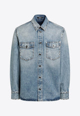 Washed Denim Shirt with Medusa-Buttons