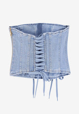 Elisabetta Franchi Corset Denim Cropped Top Blue JT02D61E2192_Clear Blue_41973249