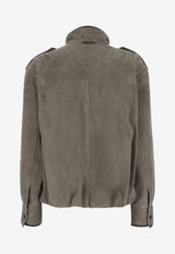 Brunello Cucinelli Funnel Neck Suede Leather Jacket Taupe MPCAI7787C8850_Safari_40000214