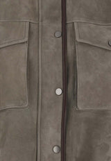 Brunello Cucinelli Funnel Neck Suede Leather Jacket Taupe MPCAI7787C8850_Safari_40000214
