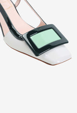 Belle Vivier 45 Lacquered Buckle Slingback Pumps