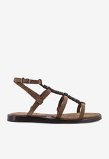Brunello Cucinelli Beaded Strappy Sandals Brown MZSFC3162C8921_SUMMER PEAT_40000140