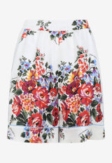 Bouquet Print Twill Mini Shorts