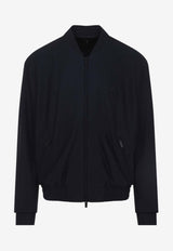 Zip-Up Bomber Jacket with Embroidered-Logo