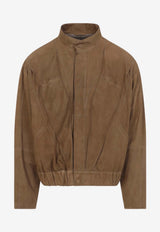 Embossed-Stitched Leather Zip-Up Jacket