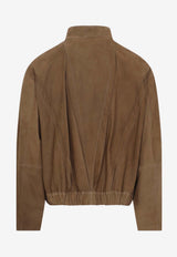 Embossed-Stitched Leather Zip-Up Jacket
