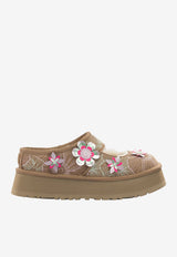 Floral-Embroidered Suede Slippers