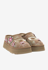 Floral-Embroidered Suede Slippers