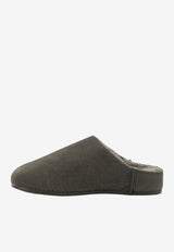 Crocodile-Embossed Suede Slippers