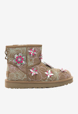 Floral-Embroidered Suede Boots