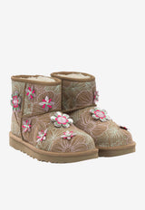 Floral-Embroidered Suede Boots